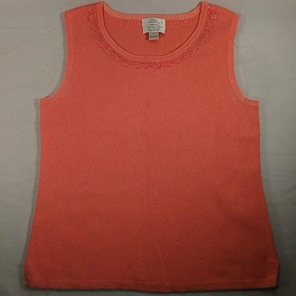 Christopher & Banks Hand Embroidered Beaded Pink Knit Tank Top Shirt Small S - Picture 1 of 11